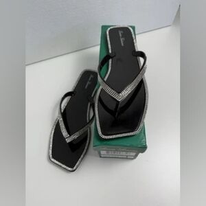 Lauren Lorraine Black Sandals with Silver Rhinestones